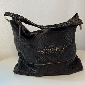 Maxon Italian leather, thick pebbled chocolate brown slouchy shoulder bag.